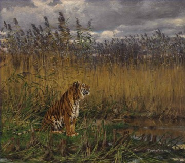 G za Vastagh A Tiger in einer Landschaft Ölgemälde